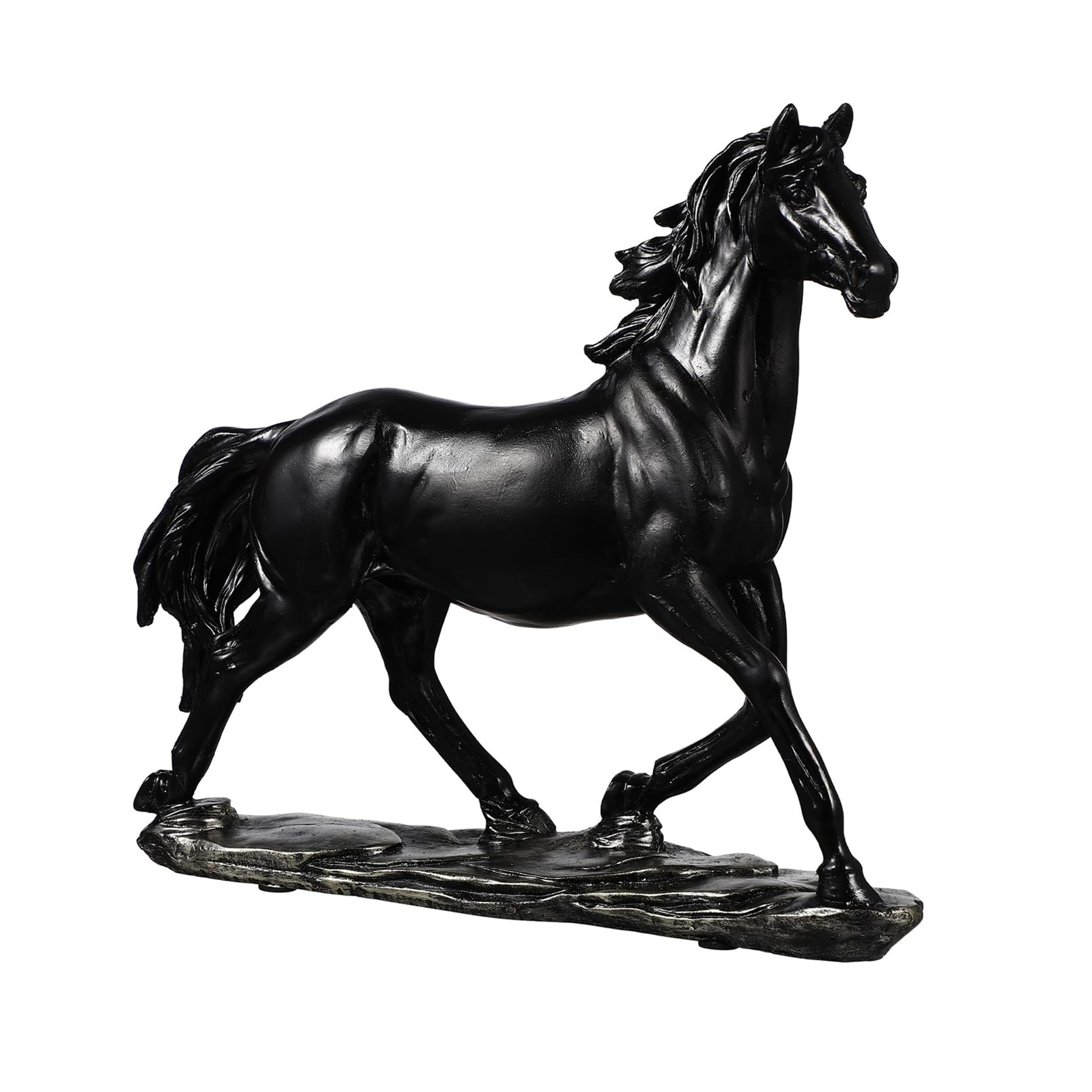 Cutfouwe Decorazione con Statua di Cavallo,Statuetta d'Arte di Cavallo in Resina in Piedi per scrivania di casa,Ufficio,libreria e armadietto del Vino,Ornamento,Nero