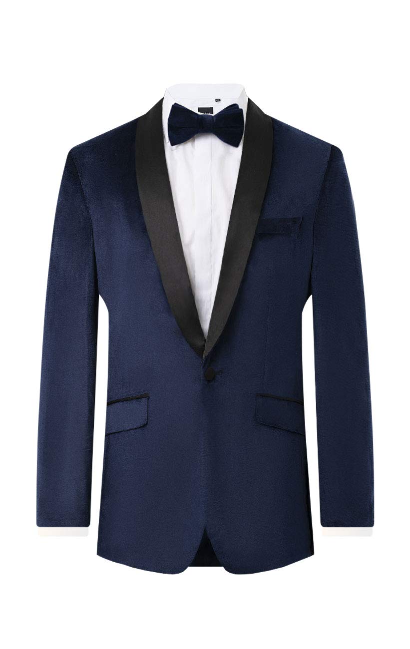 Dobell Men's Navy Blue Navy Tuxedo Dinner Jacket Regular Fit Velvet Contrast Shawl Lapel-46R