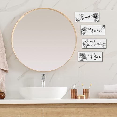 Miniatura 7 de 4 Piezas de Arte de Pared para Baño Decoración Rústica de Casa de Campo Letrero de Relajarse, Remojarse, Desconectar y Respirar Letrero de Madera