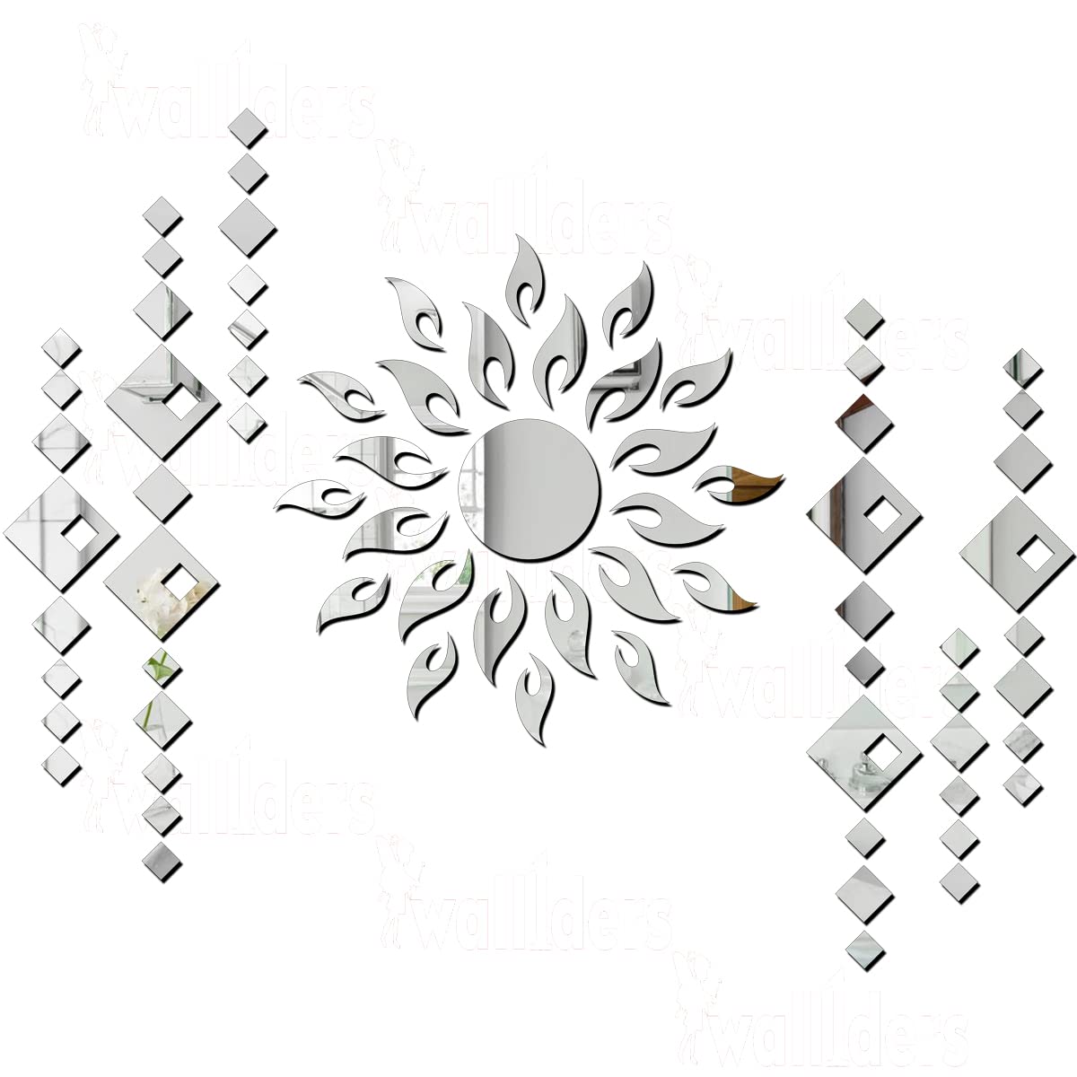 Wall1ders Sun with Diamond Shape Mirror Stickers for Wall, Acrylic Mirror Wall Decor Sticker, Wall Mirror Stickers, Acrylic Stickers, Wall Stickers for Hall Room, Bed Room, Kitchen. (Silver) (B0B51ZXSPT) Amazon Price History, Amazon Price Tracker