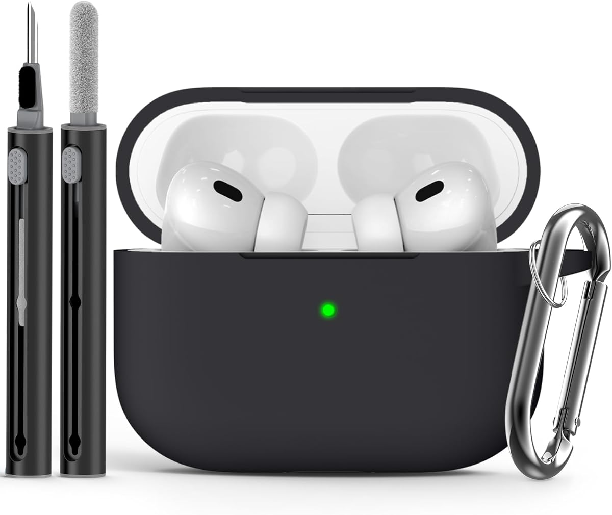 for AirPods Pro Case Cover with Cleaner Kit,Soft Silicone Protective Case for Apple AirPod Pro 2nd/1st Generation Case for Women Men,AirPods Pro 2/Pro Case Accessories with Keychain-Black