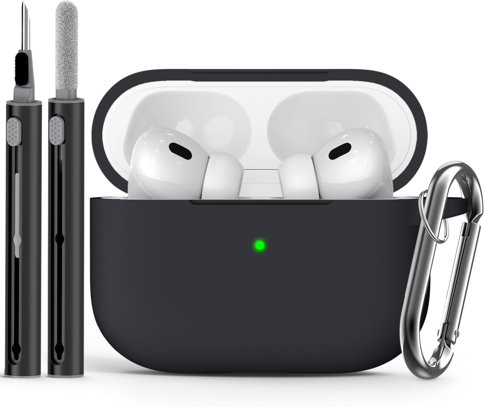 for AirPods Pro Case Cover with Cleaner Kit,Soft Silicone Protective Cover for Apple AirPod Pro 2nd/1st Generation Case for Women Men,AirPods Pro 2/Pro Case Accessories with Keychain-Black