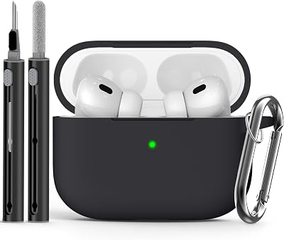 Ljusmicker for AirPods Pro Case Cover with Cleaner Kit,Soft Silicone Protective Cover for Apple AirPod Pro 2nd/1st Generation Case for Women Men,AirPods Pro 2/Pro Case Accessories with Keychain-Black | Cleaner Kit