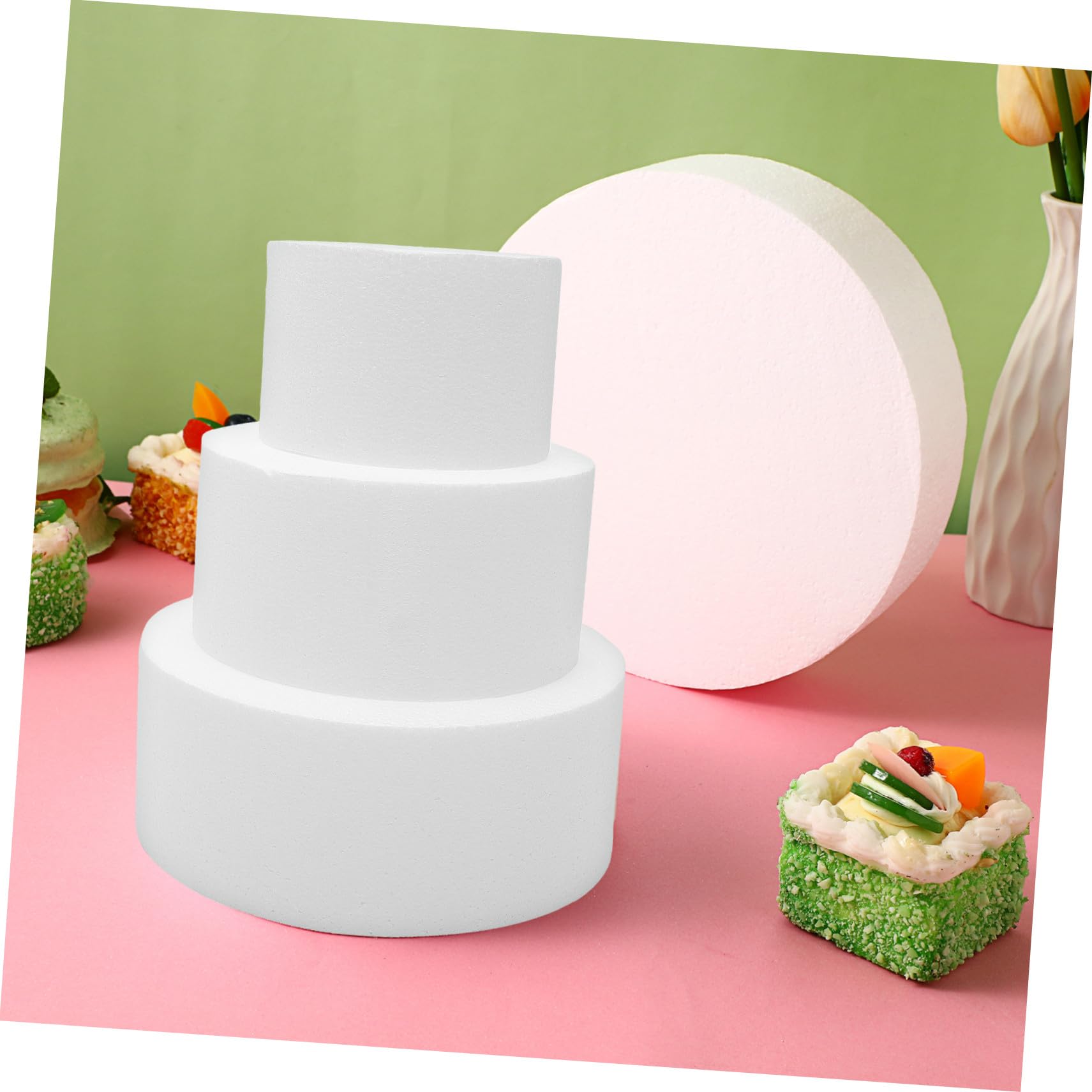 Homoyoyo Schaumstoff Kuchenmodell 3 Stück Rund 15-25cm Selbstgemacht Tortenattrappen Wiederverwendbar Für Hochzeit Geburtstag Partydeko