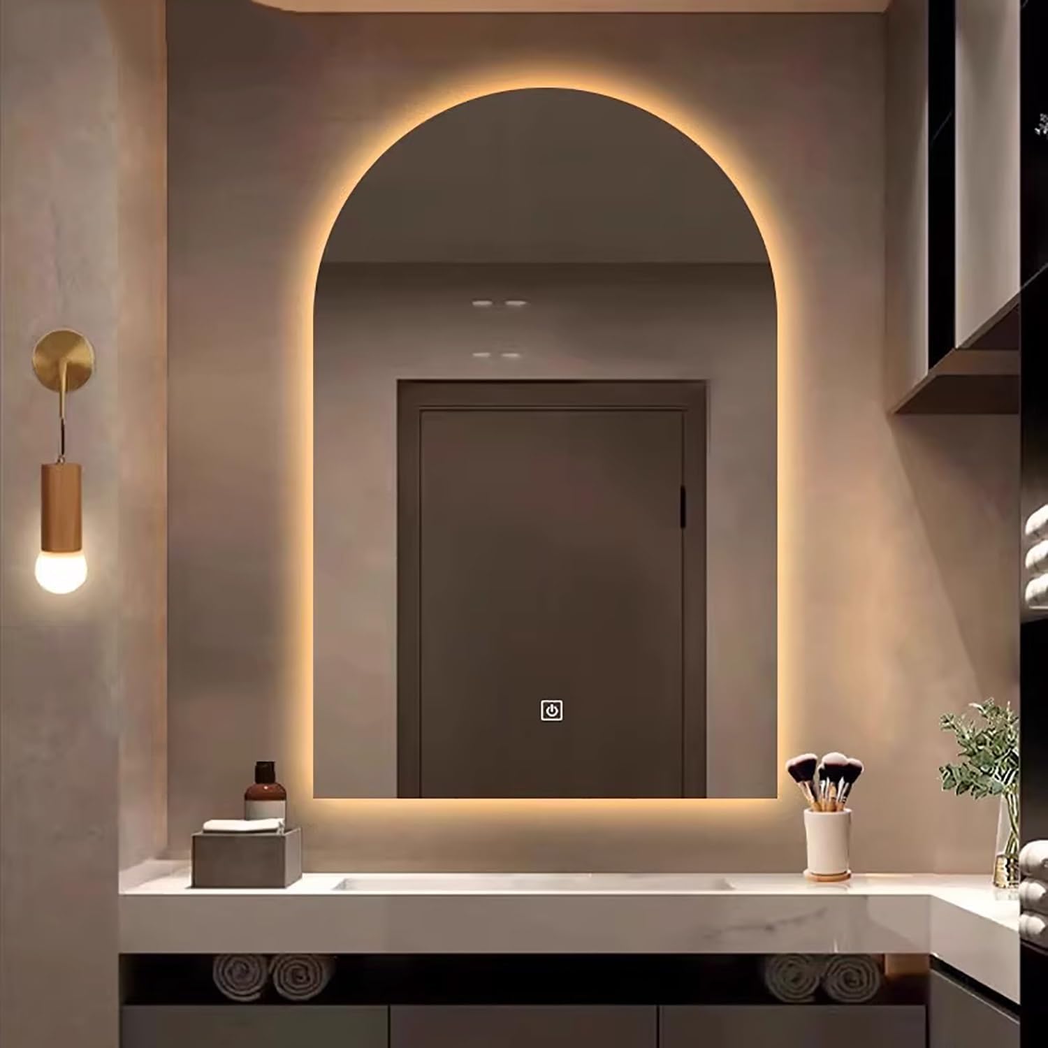 Dimmerabile Semicular Arch LED Specchio Bagno con Interruttore Intelligente 3 Colori Retroilluminato Vani Specchio Lampada Da Parete per Arredamento Moderno Bagno