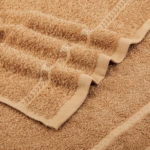 Image of Welspun Arlo Sports Hand Towel Set of 2 | 100% Cotton Gym & Fitness Essential | Soft, Absorbent & Quick Dry Sport Towel | Sweat Control for Workout, Yoga & Travel | 40 x 90 cm | Tan & White