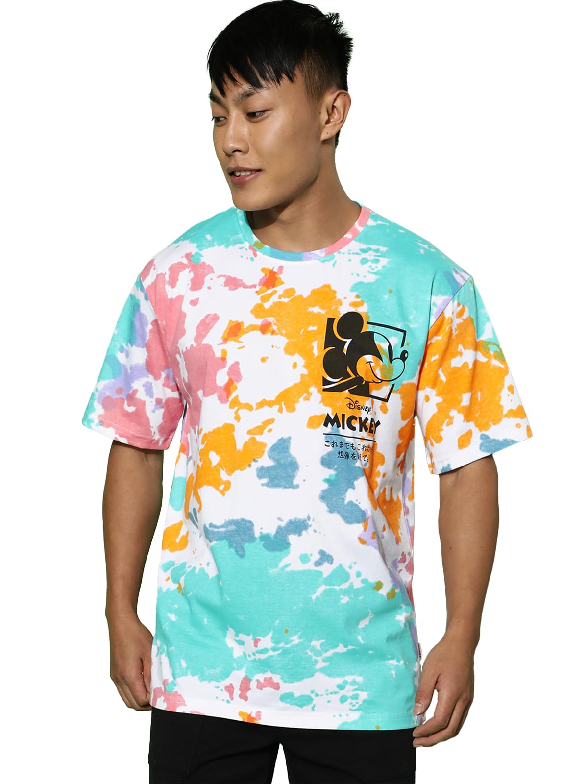 Men's Pure Cotton Oversize Fit Round Neck Half Sleeves Original Diney's Mickey Merch Tie-Dye Multicolor T-Shirt-image-15