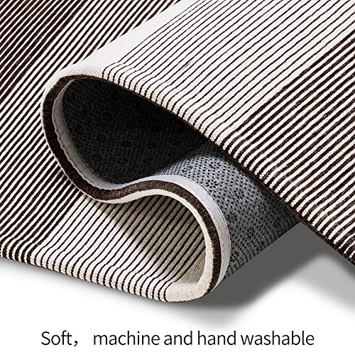 AMIDA 2.3'x9' Hallway Runner Non Slip Backing Machine Washable Brown and Beige Striped Gabbeh - Flat Weave - Non Shedding - Dog Friendly - Easy Care - Soft and Thin - 2.3'x8.9' Kitchen Runner Rug