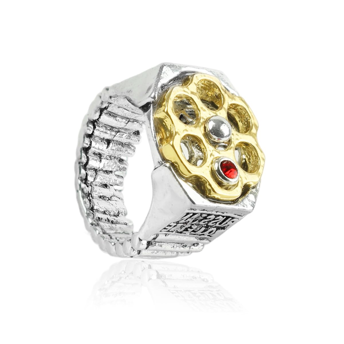 gustave ring for men punk cool style metal design with creative gold silver two-tone finger rings compatible with bold fashion accessories featuring red detailing for a unique statement look-picture-7