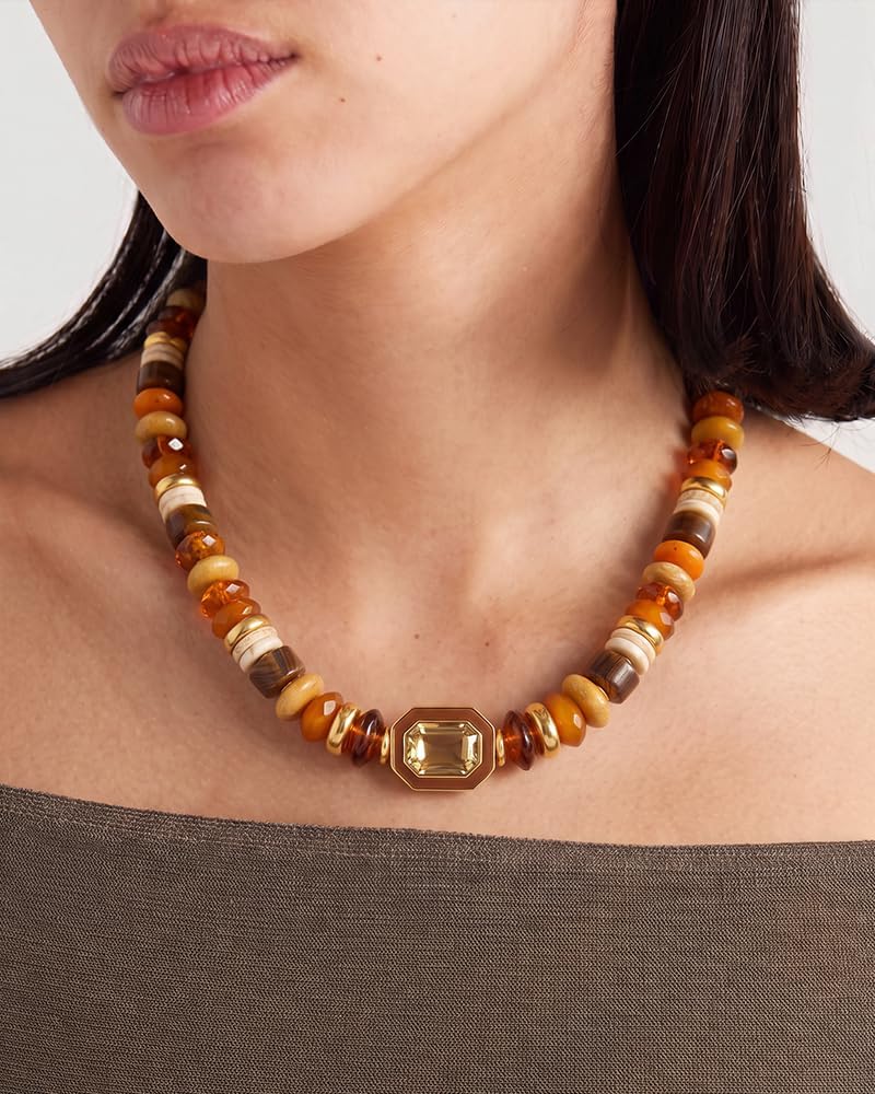 Chunky Beaded Choker Necklaces for Women with Square CZ