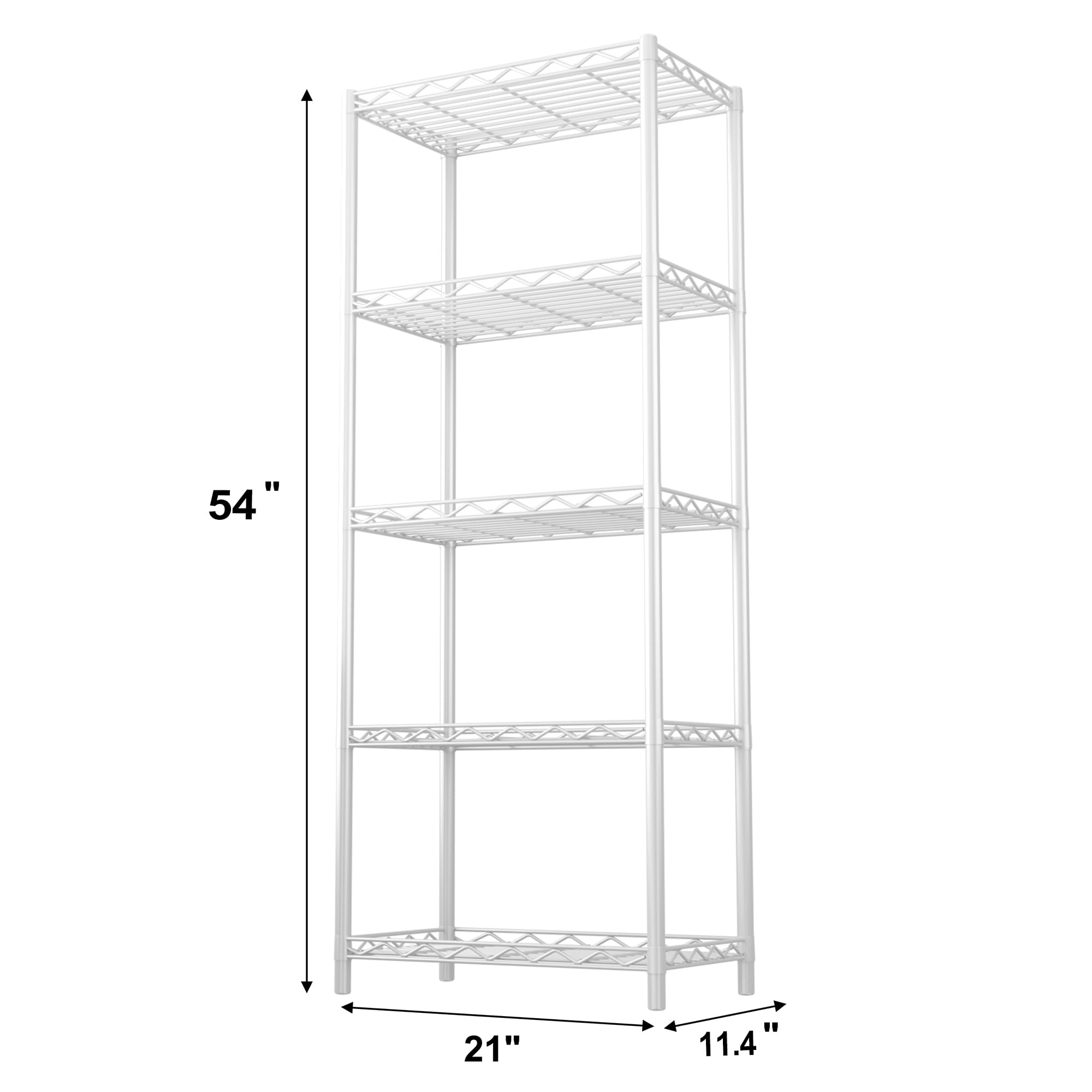 HOMEFORT Drahtregal mit 5 Ebenen, 5 Regalböden, Metall, langlebig, Organizer, perfekt für Speisekammer, Schrank, Küche, Wäsche, Organisation, in Weiß