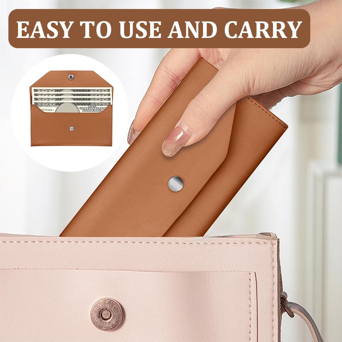 Portefeuille en Cuir pour Argent, Enveloppe Imperméable et Réutilisable pour Femmes