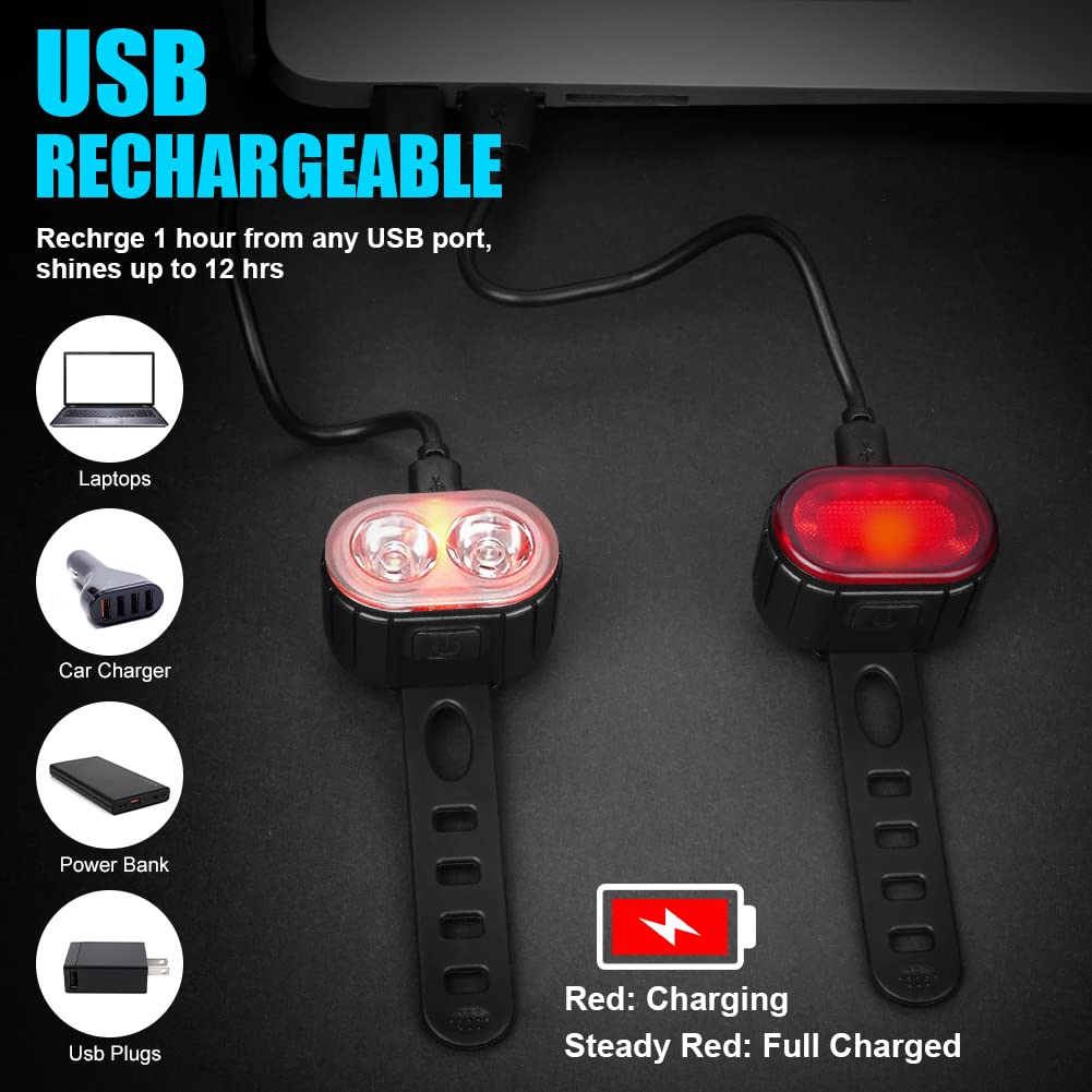 Flintronic Zestaw świateł rowerowych, oświetlenie rowerowe z możliwością ładowania USB, super jasne światła rowerowe przednie i tylne tylne światło LED dla bezpieczeństwa jazdy w nocy, wodoodporność