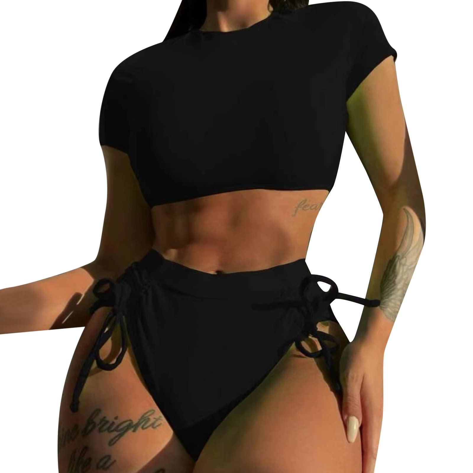 Genérico Bikini Negro Mujer Bikinis Mujer 2024 Tanga Conjunto de Traje de baño sólido de Verano para Mujer Conjunto de Bikini de Traje de baño Dividido de Bikinis Mujer 2024 Braga Alta