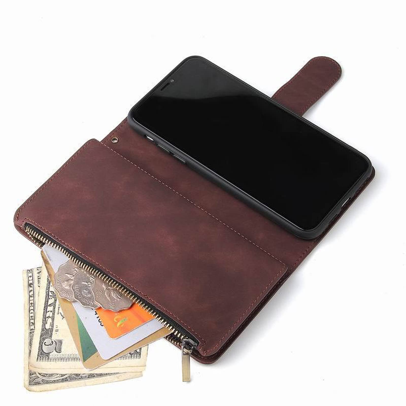 LTL Etui na telefon do iPhone 13 Mini/13/13 Pro/13 Pro Max, wysokiej jakości skórzane etui z klapką z przegródkami na karty etui na telefon magnetyczne zamknięcie, brązowe, 13 6,1 cala
