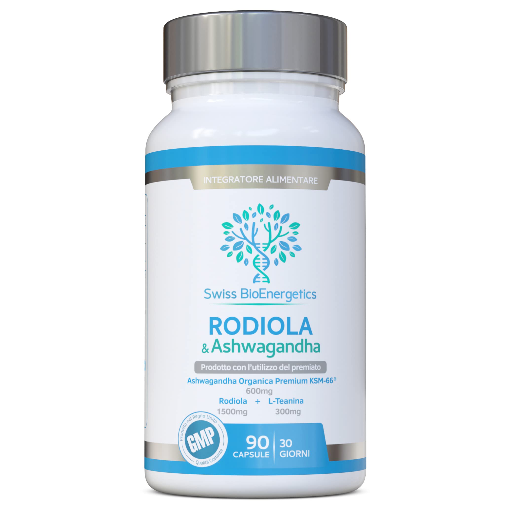 Rhodiola & Ashwagandha con L-theanine – KSM-66 600mg & 1500mg Rhodiola (3% Rosavins – 1% Salidrosides) Integratore Adaptogen per energia, stress e relax