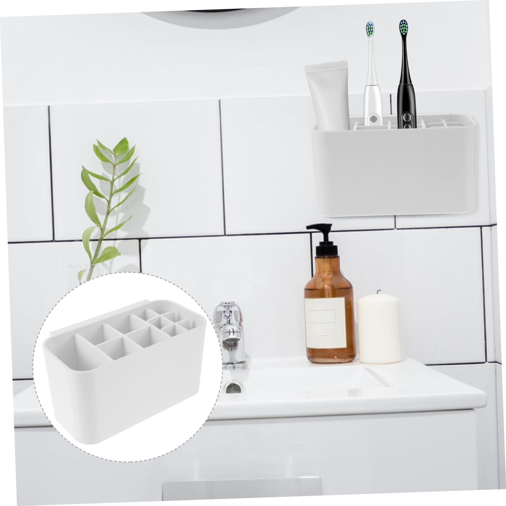 MAGICLULU Portaspazzolini da Denti da Parete per Bagno, Organizer per Spazzolini Elettrici, Abs Bianco, Fori di Drenaggio, Gancio Adesivo Resistente