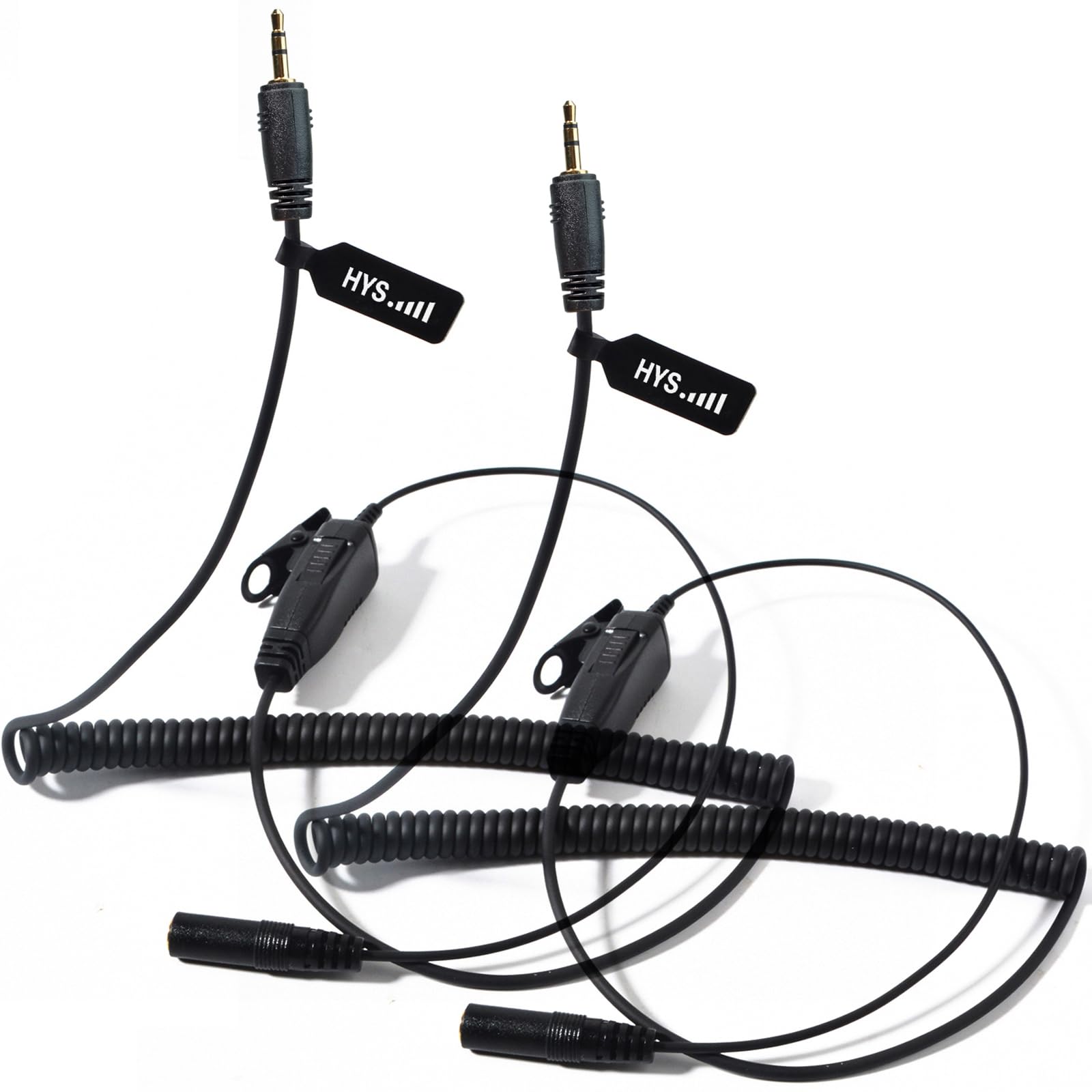 HYS 1-Pin Cord Cable (Coiled and Straight) with PTT Microphone, 3.5mm Audio to 2.5mm Jack, for 2.5mm Cobra Microtalk & FRS/GMRS Radios Listen Only