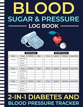 Blood Sugar and Blood Pressure Log Book: 2 in 1