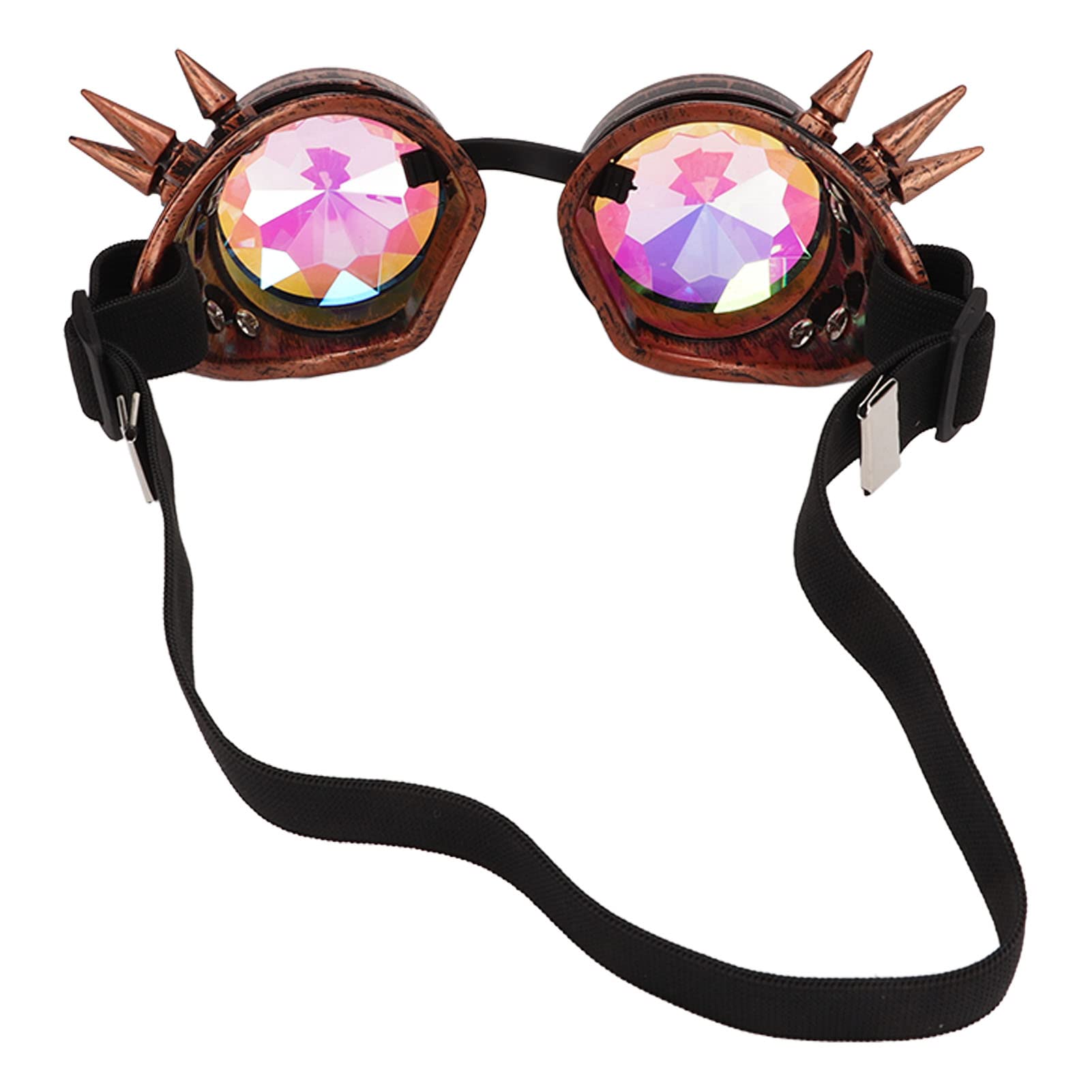 Halloween Kaleidoscope Rave Goggles Rainbow Crystal Lenses Adjustable Trippy Psychedelic Steampunk Goggles (Purple Bronze) - Image 2