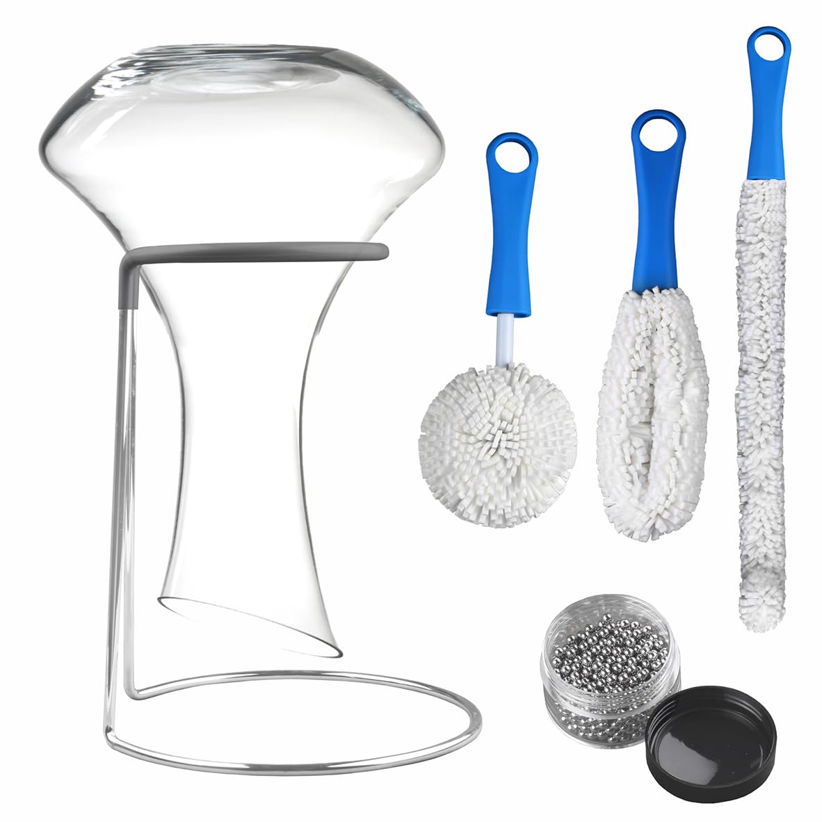 Support de séchage pour carafe à décanter avec brosse de nettoyage et perles de nettoyage, égouttoir à décanter à vin avec dessus recouvert de caoutchouc pour éviter les rayures. Décanteur de