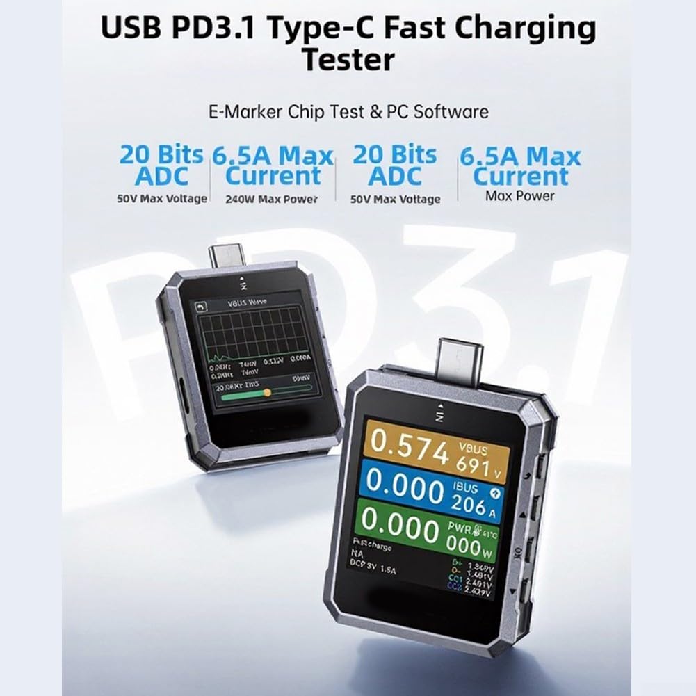 240w Pd 3.1 Usb C Medidor de Potencia Probador Con Resolución de 7 Dígitos Y Análisis de Flujo de Corriente Bi Direccional Para Envejecimiento de Batería Para Insights Plus Pantalla Inteligente Sensor