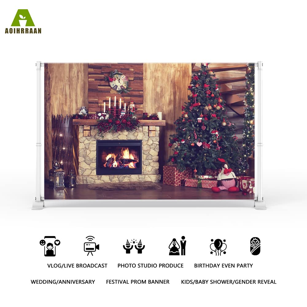 Aoihrraan 3x2m Vintage Natale Camino Fotografia Sfondo Glitter Natale alberi masterizzazione fuoco retrò casa Sfondo Capodanno Festival Famiglia Festa Banner Forniture Bambini Ritratto Foto Prop