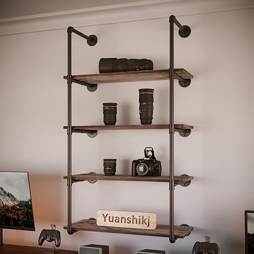 Miniatura 4 de Yuanshikj Tubo industrial 56 pulgadas de alto con estante de madera maciza de 31 pulgadas estanteríaestantería de metal tubo de hierro de metal