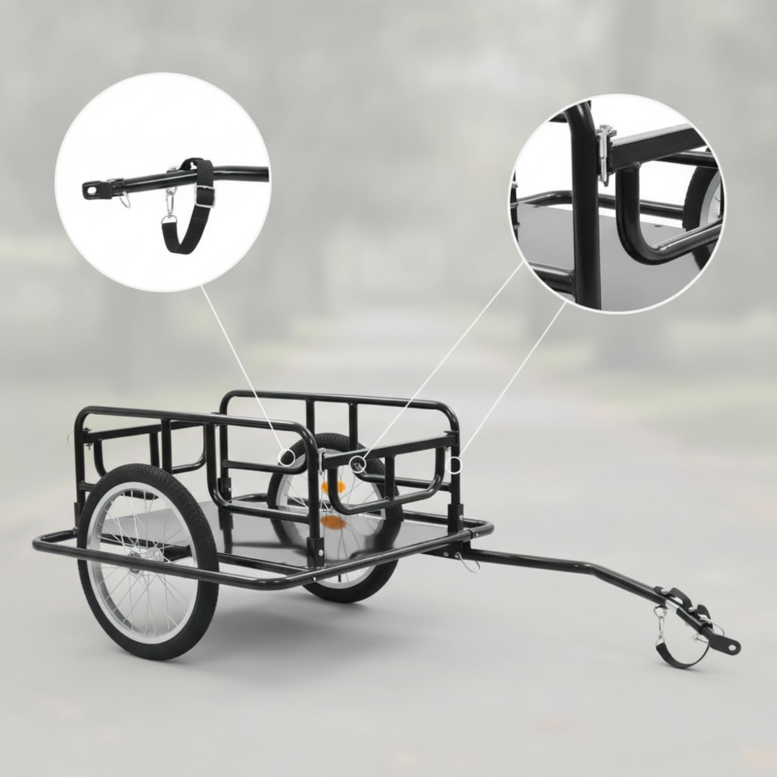 B Baosity Carro de Carga Plegable Remolque Bicicleta Tráiler Carrito Barandillas Ruedas Marco de Hierro Reforzado Estable y Fiable Adecuado para Compras Camping Jardinería Transporte Diario