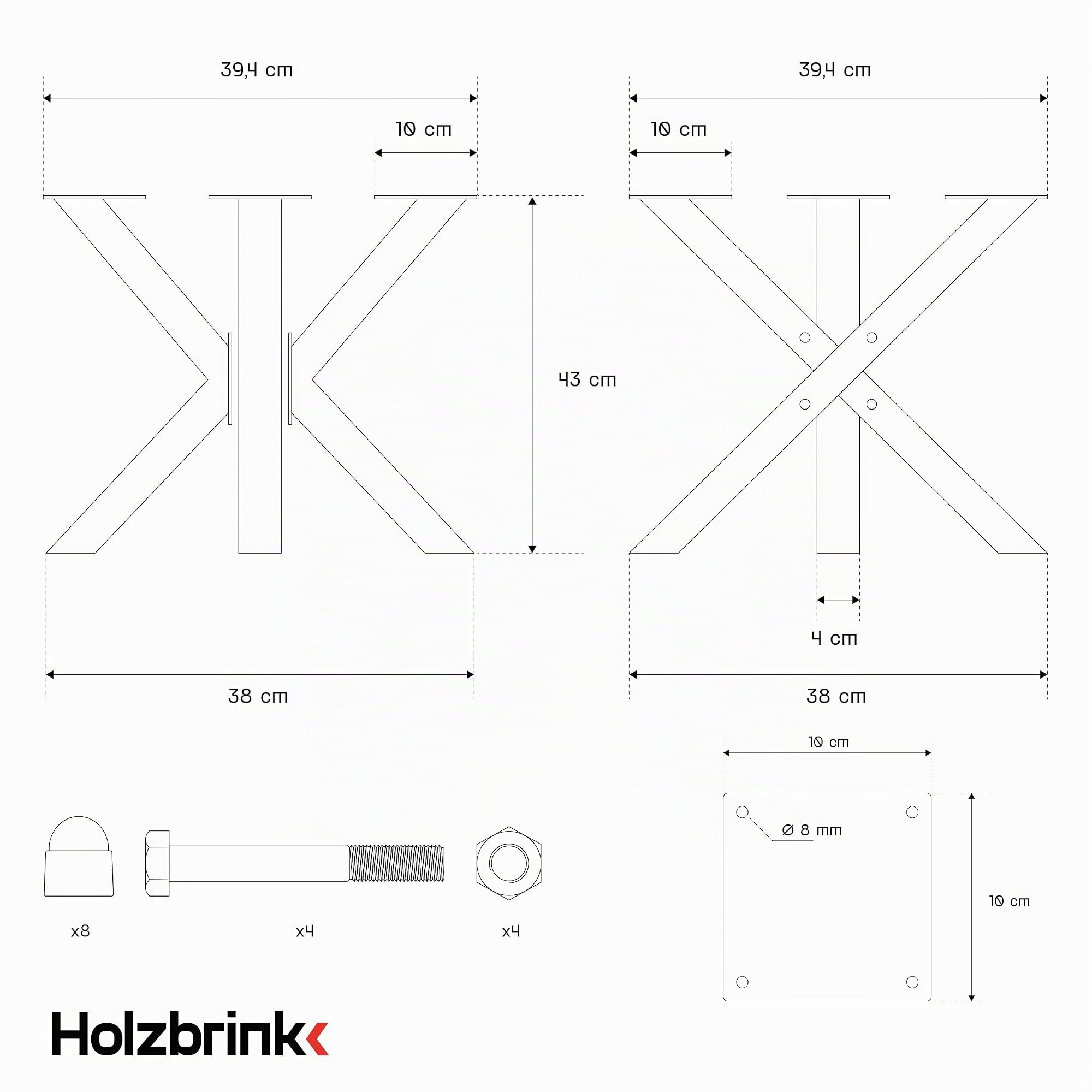 HOLZBRINK Base de Mesa Spider | Base de Metal Blanco para Centro, Comedor, Escritorio y Conferencias | 1 Pata 40x40 cm | Altura 43 cm