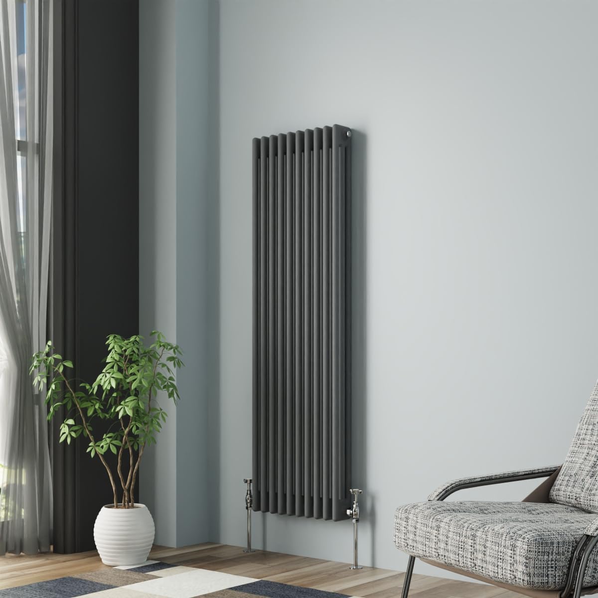 NRG Column Radiator Anthracite 1500x472mm Triple Cast Iron Rads