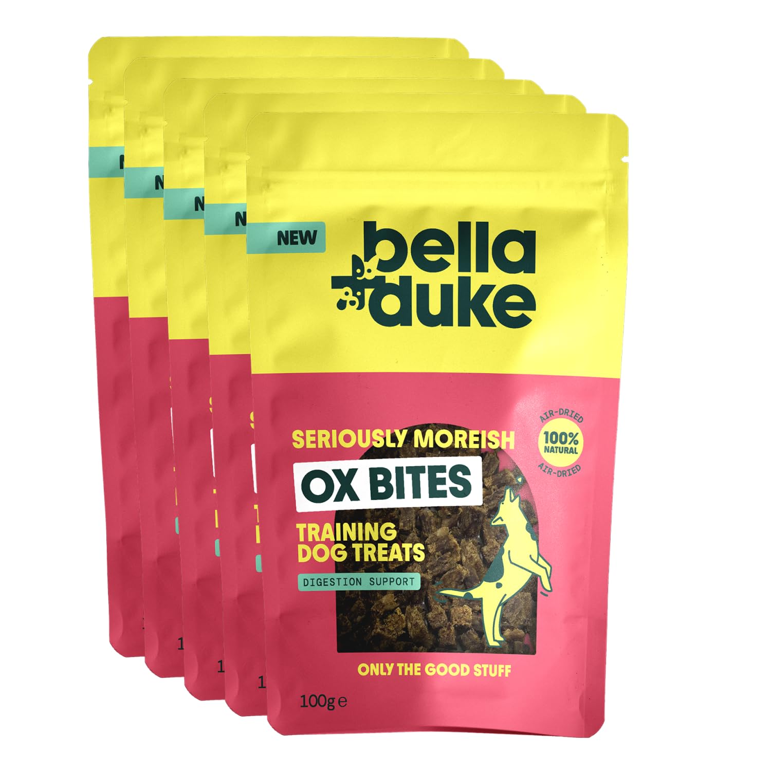 Bella+Duke Ox Bites for Dogs 5 Pack - Beef Hearts Snack with Apple Cider Vinegar for Gut Health & Sensitive Stomachs - B Vitamins & Iron - High Value Training Reward - 100% Natural Treats