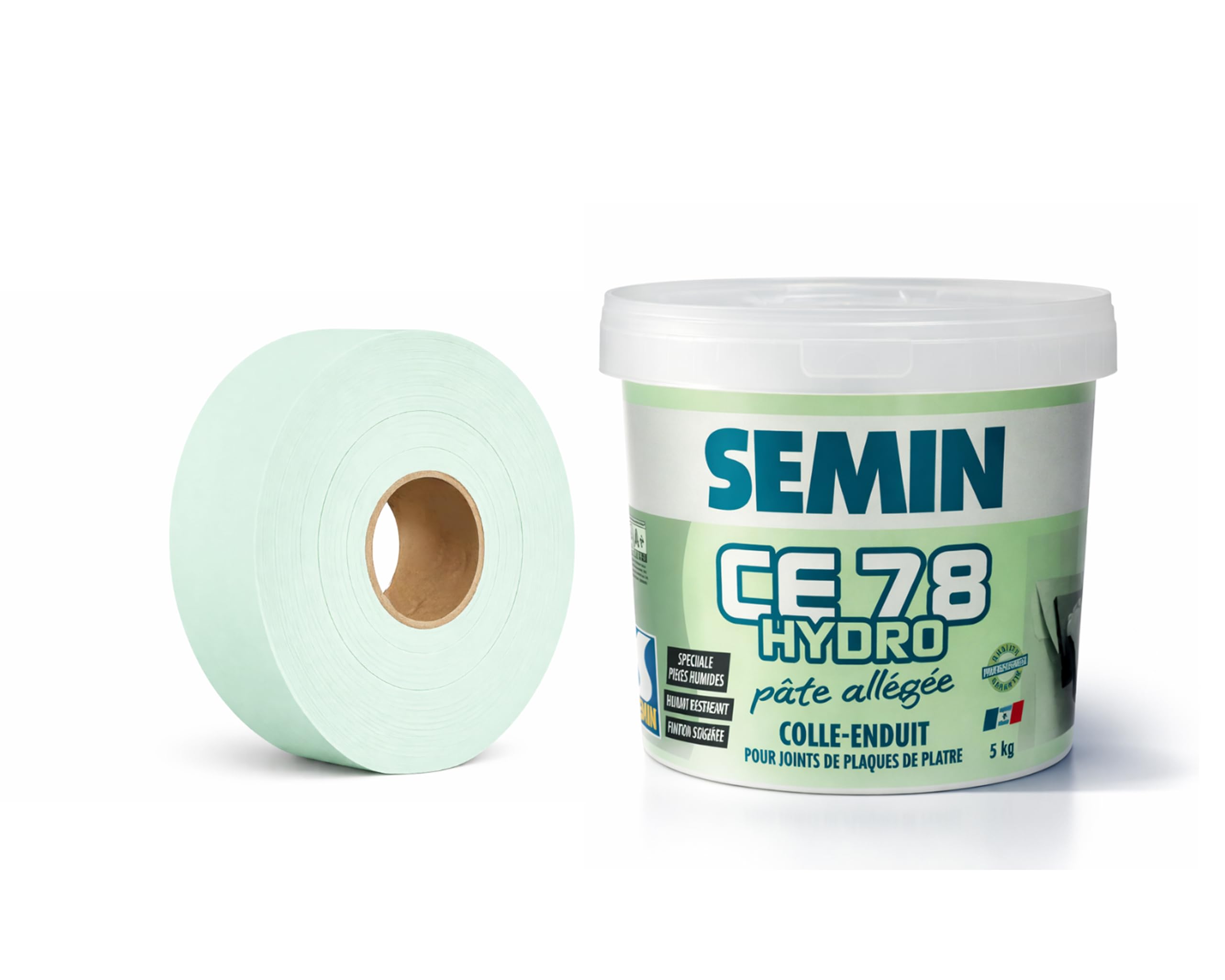 SEMIN Enduit pièce humide CE 78 Hydro 5 kg + bande à joint hydrofuge 30 m – salle de bain et cuisine – 10 m²