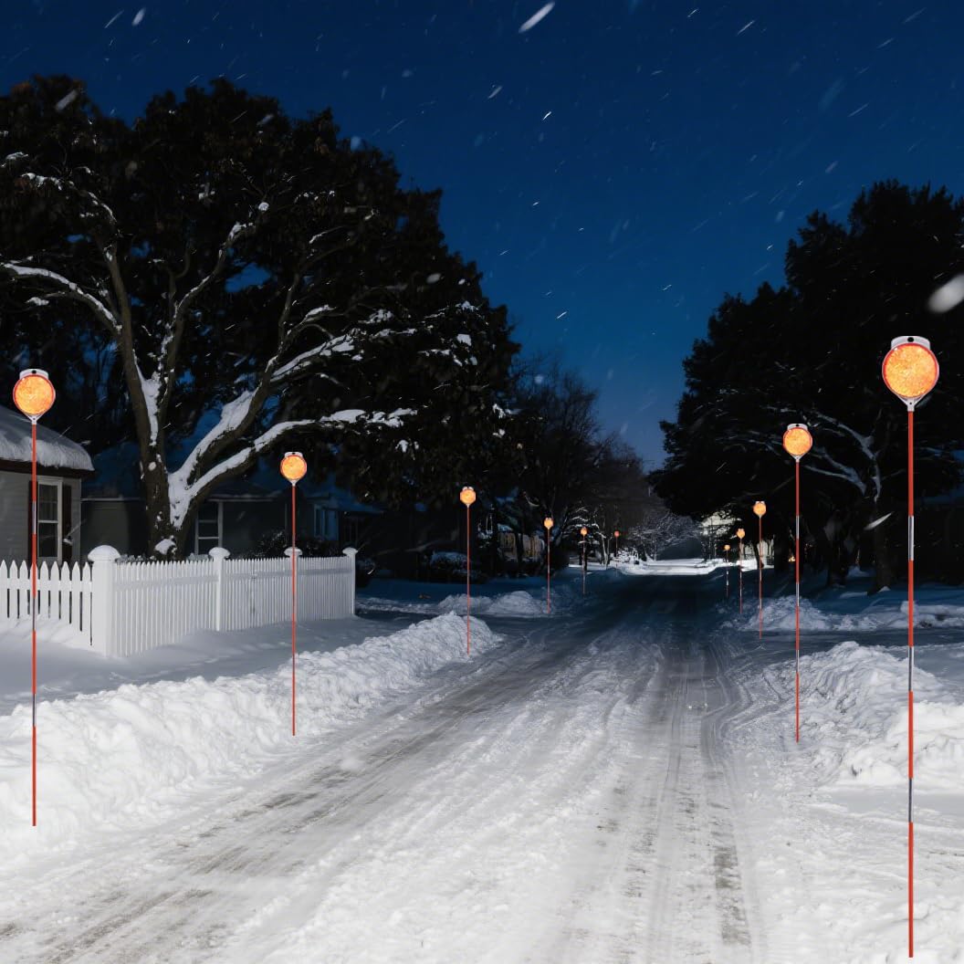 FiberMarker 64inch Driveway Reflectors 8pack, Foldable Reflective Driveway Markers, Fiberglass Double-Sided Snow Poles for Easy Visibility at Night, Rustproof Weatherproof, Orange (5/16''Dia*64''*8)