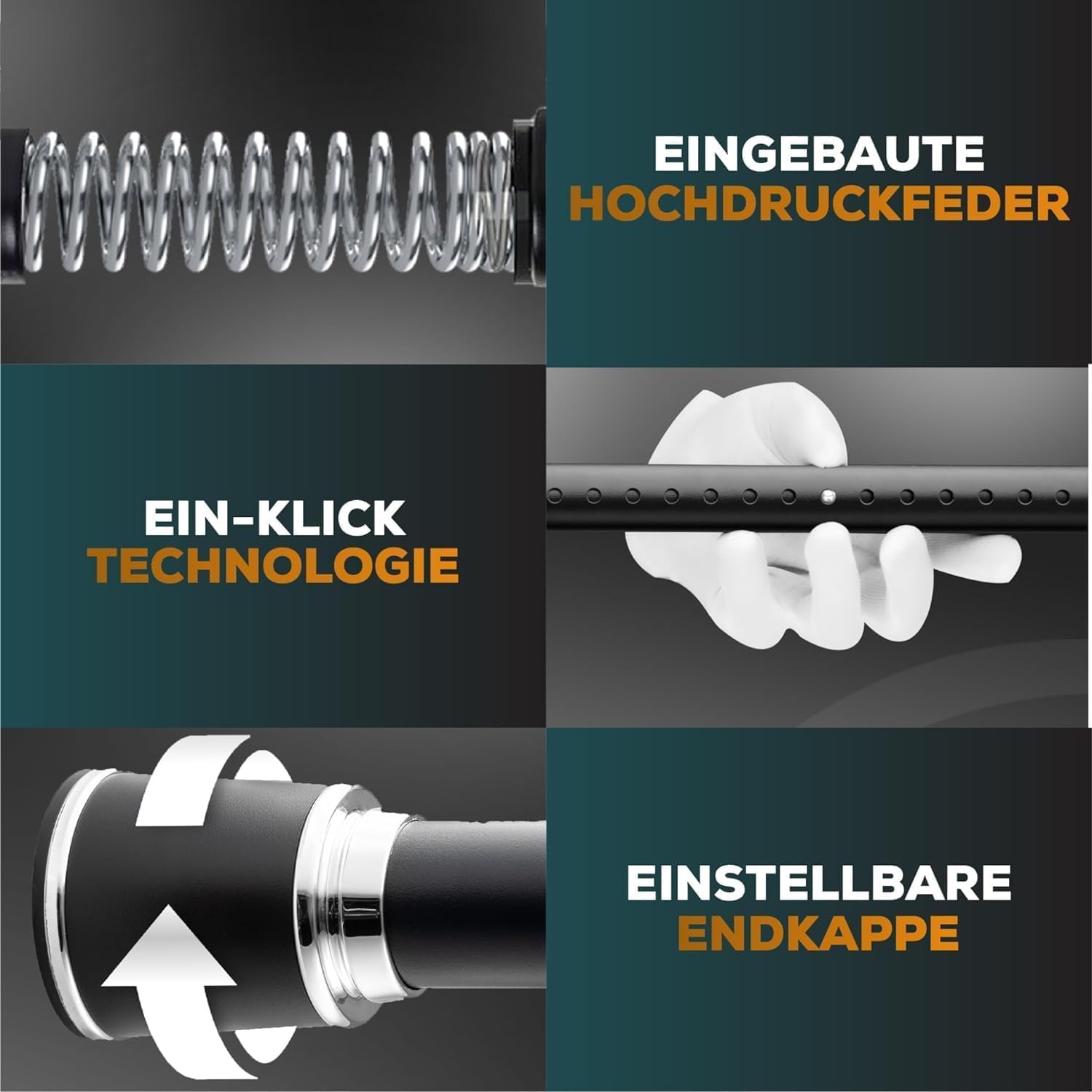 MEISENBERG Klemmstange für Gardinen 370-420cm, Schwarz, Ø 32 mm, Vorhangstange ohne Bohren - Gardinenstange zum Klemmen - Spannstange für Vorhänge, Dusche, Türöffnungen und Kleiderschrank