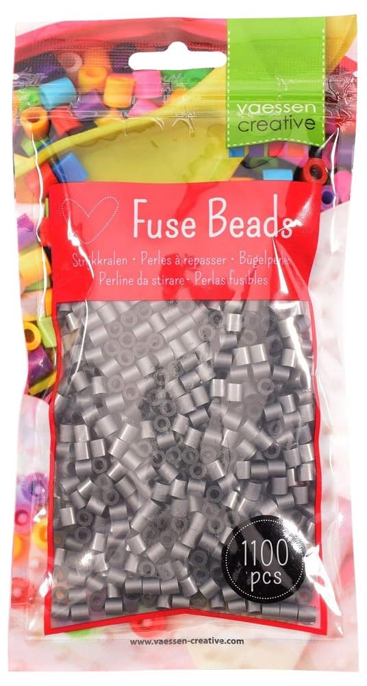 Vaessen Creative Fuse Beads, Silver, Set of 1100 Pieces for DIY Crafts with Kids, Making Jewelry, Homemade Decorations and Other Crafty Ideas, 5mm