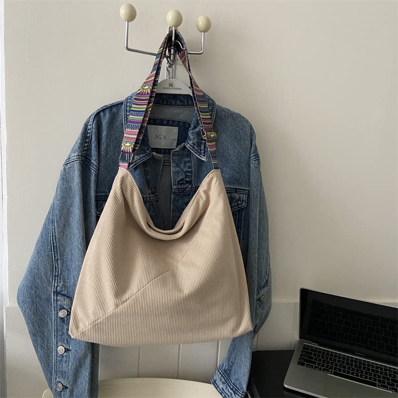 Image of JARKJARD Women Corduroy Tote Bag Large Shoulder Hobo Bag for Women Boho Casual Handbag Purse