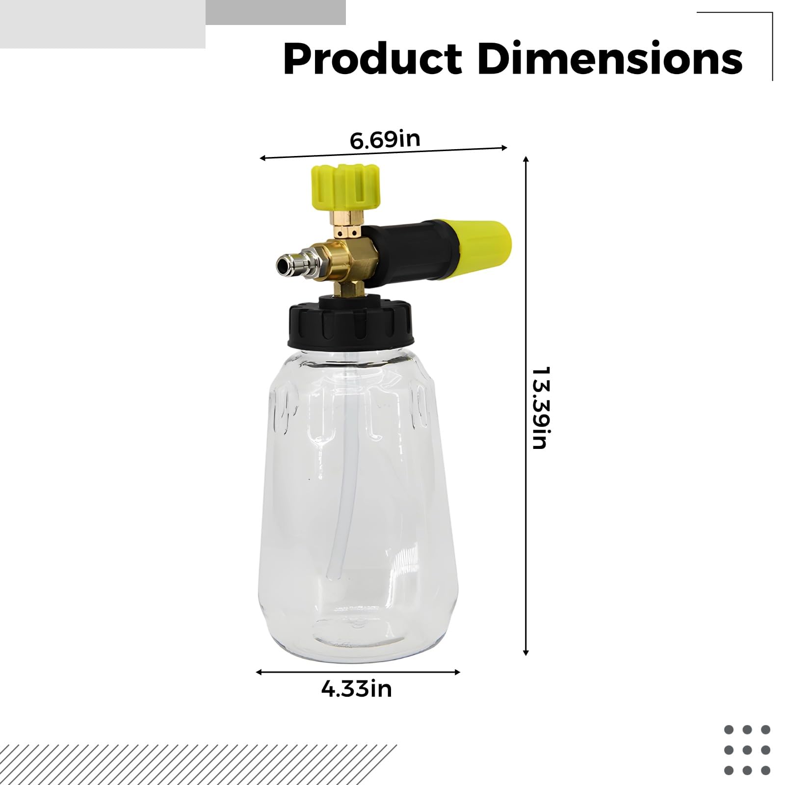 Kit di cannone in schiuma idropulitrice da 1 l con 5 ugelli a innesto rapido, bottiglia PA, ugello atomizzatore e filtro in ottone, kit per lavaggio auto, pulizia veicoli, trasparente