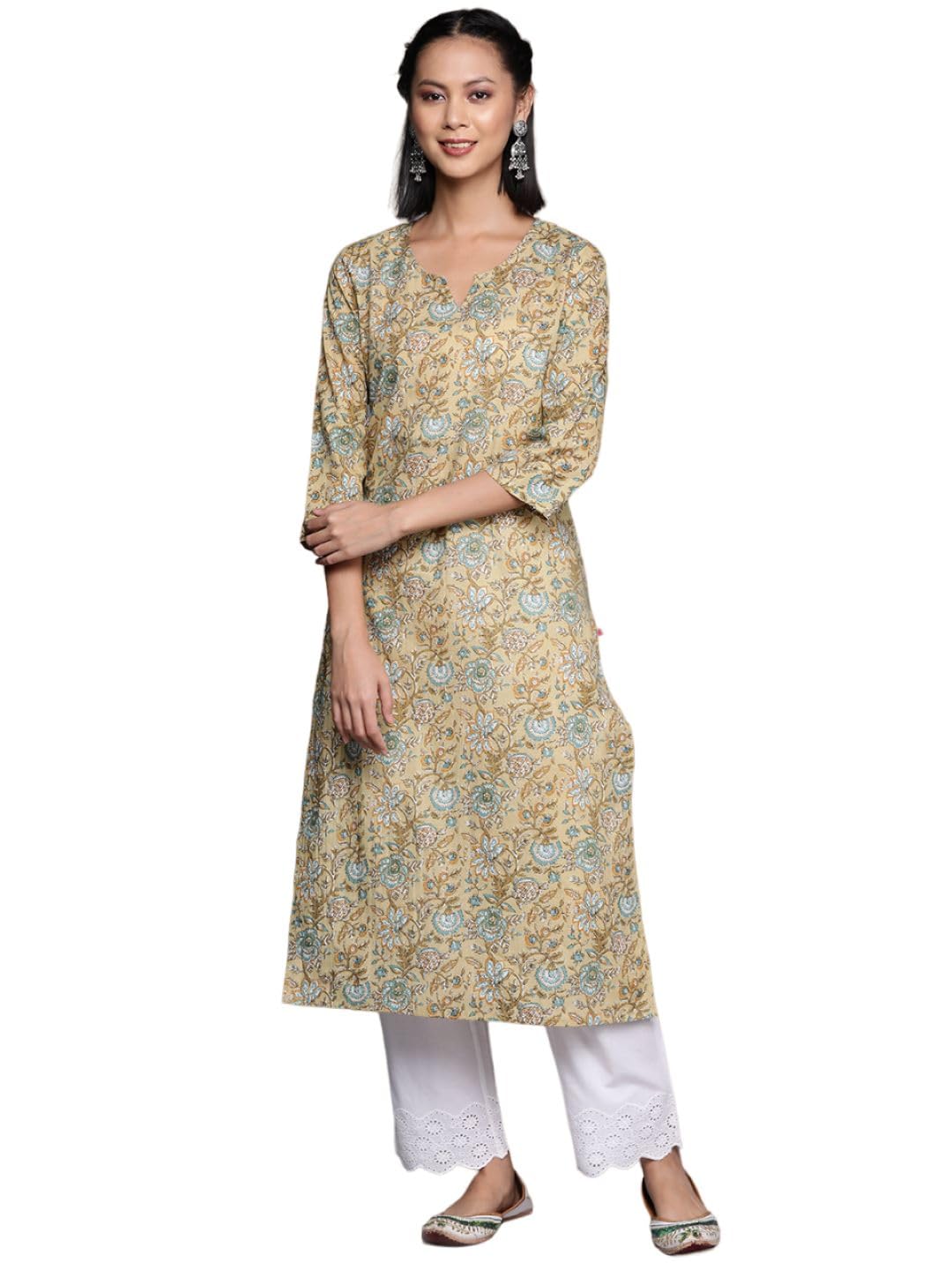 Varanga Women's Three- Quarter Sleeve Straight Kurta