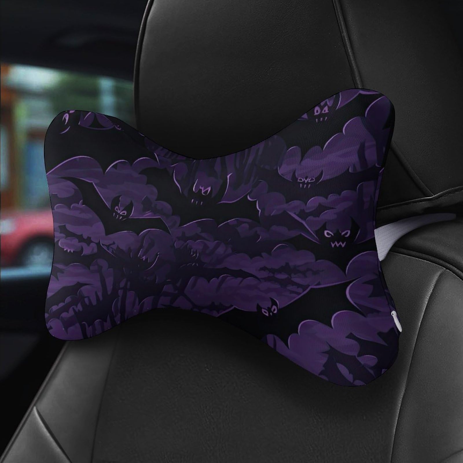 SMAZDFXX Bats Halloween Car Neck Pillow Set of 2 Car Seat Head Support Cushion Bone Pillows with Elastic Strap