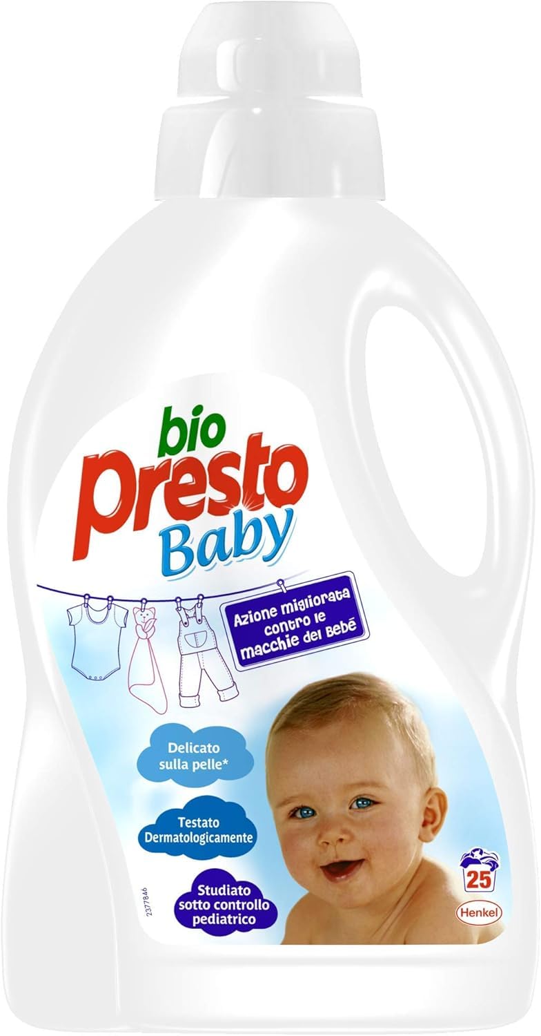 Lot de 4 lessives bio Presto pour bébé Detersivo Liquido Bucato Lavatrice - Lessive liquide pour machine à laver délicate pour enfants - 25 lavages 1500 ml + porte-clés Beni Culinari