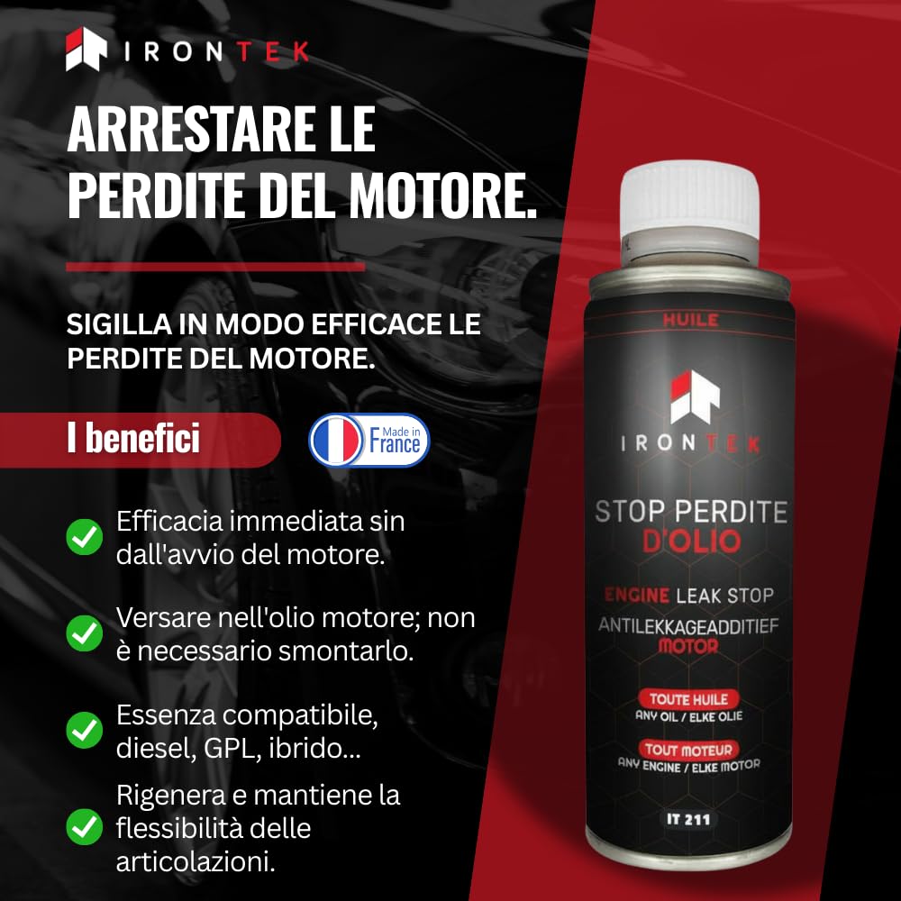 Antifuga Olio Motore - IRONTEK - 300ml | IT211 | Sigilla Perdite Olio | Ripristina Guarnizioni | Benzina Diesel GPL Ibrido