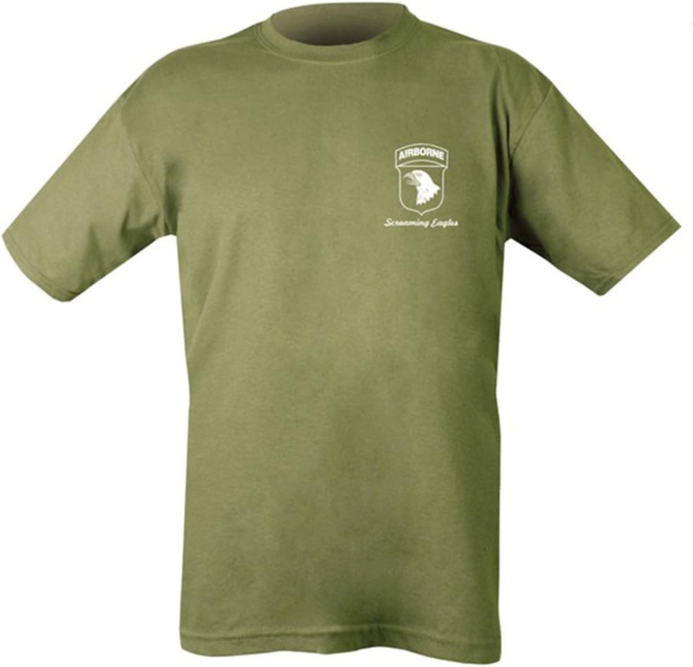 Military Suppliers Mens Army WW2 101 101st Airborne Tour Olive Green Double Print Cotton T-Shirt