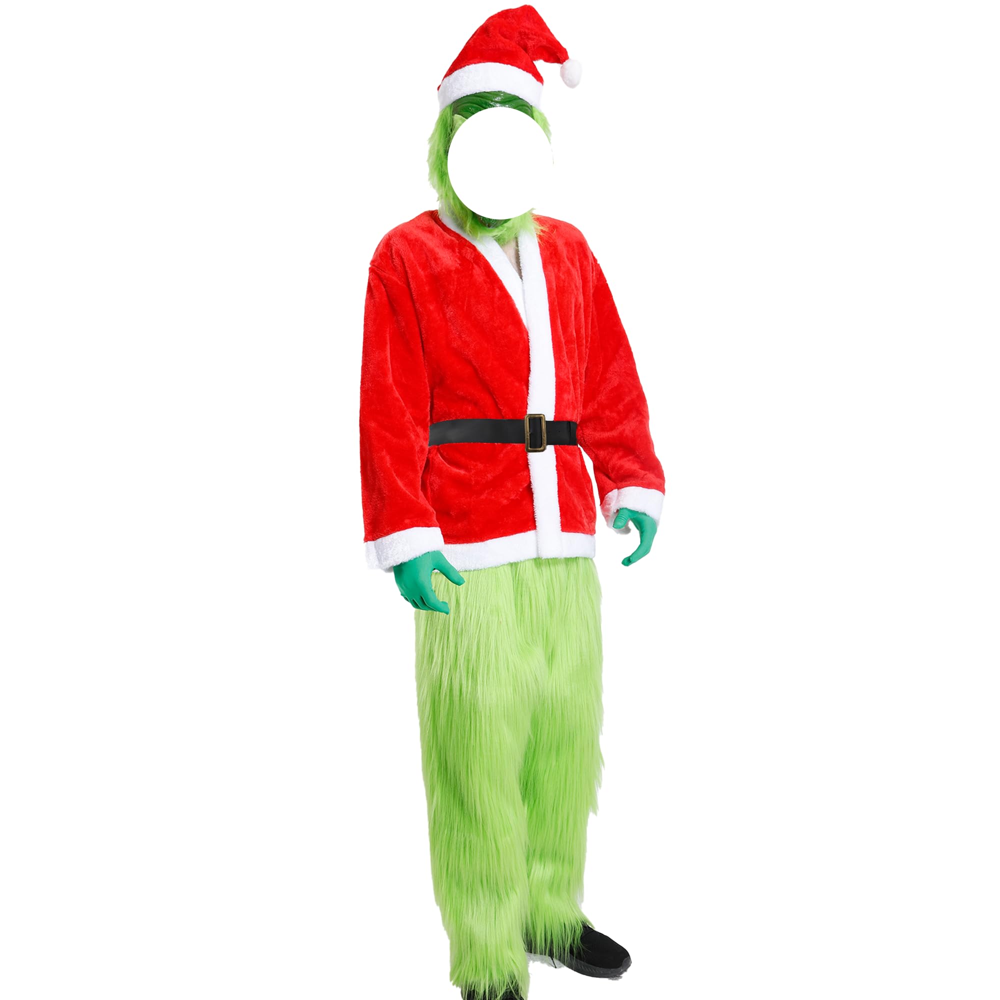 Carnavalife Disfraz navidad, traje de monstruo verde, disfraz papa noel para Hombre Adulto, Ropa de Papá Noel con accesrorios, Cosplay de Navidad lujo Santa Claus Santa Claus