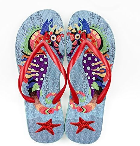 Rhino Flops Women's Seahorse Animal Print Flip Flop Beach Slipper Flat Slippers