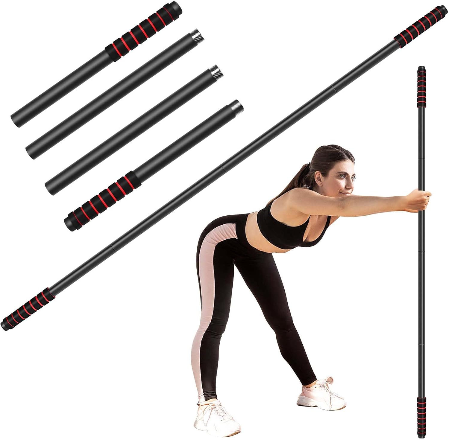5 ft Yoga Stick Sturdy Steel, Adjustable Stretching Stick for Mobility, Flexibility and Balance, Versatile Exercise Stick with Non-Slip Ends and Foam Handles for Fitness, and Posture