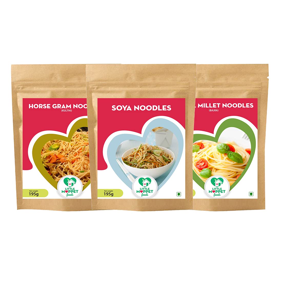 Little Moppet Foods Combo of Horse Gram, Pearl Millet & Soya Noodles - 195 gm (B07HT13764) Amazon Price History, Amazon Price Tracker