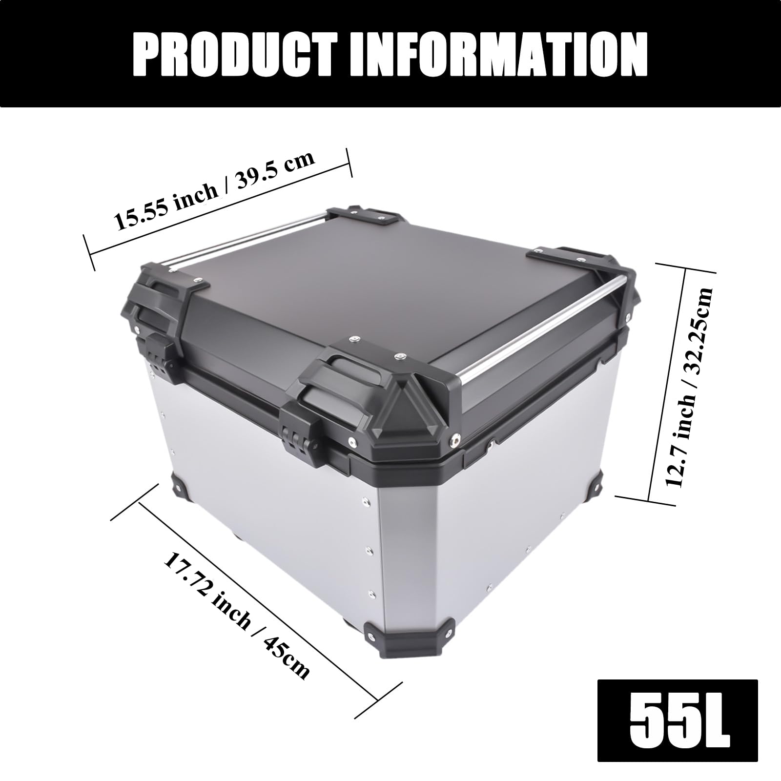 Bisenya 55L Motorrad Topcase, Motorrad Heckbox Reisen Motorradkoffer mit Sicherheitsschloss für Motorradhelm Helm, Wasserdicht Motorrad Top Box (Silber)