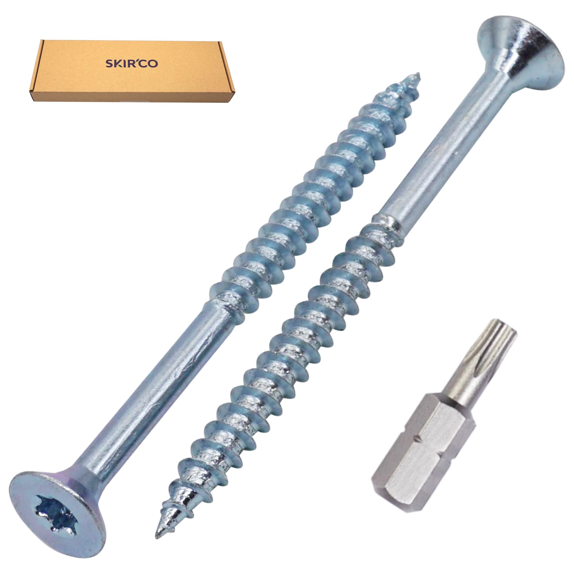 SKIR'CO (100 szt.) Wkręty do drewna ze stali ocynkowanej 6,0 x 90 mm, wkręty z łbem stożkowym Torx, wkręty do płyt wiórowych, częściowo gwintowane