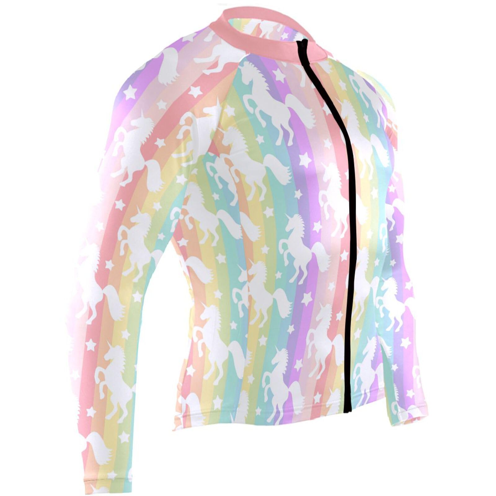 JHKKU Unicorn Rainbow Mens Cycling Jersey Full Zip Long Sleeve Pockets Tops Moisture Wicking, Breathable, Quick Dry Biking Shirt, X-Large